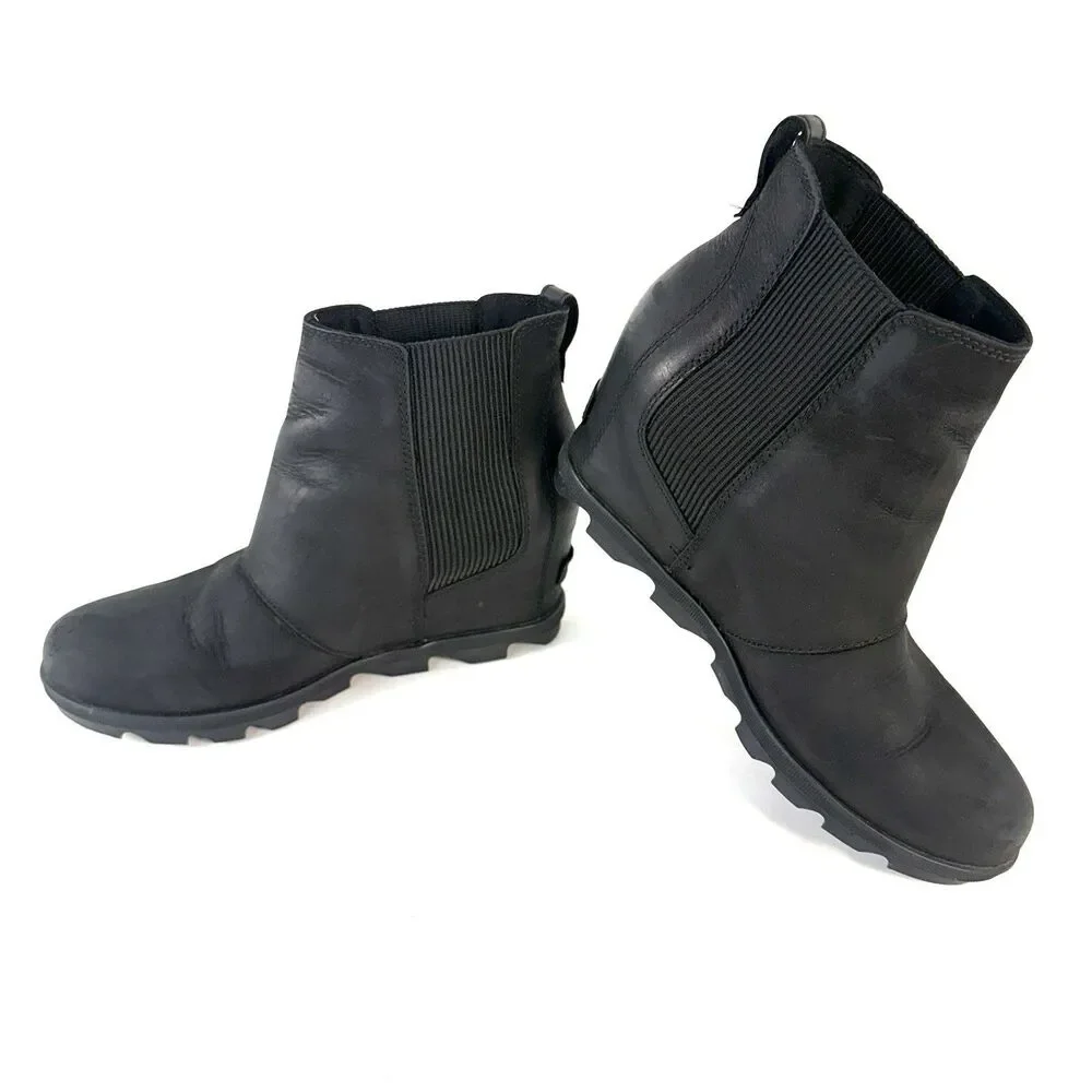 SOREL Boots Womens Size 10 Black Joan of Arctic Wedge II Chelsea Ankle Pull On